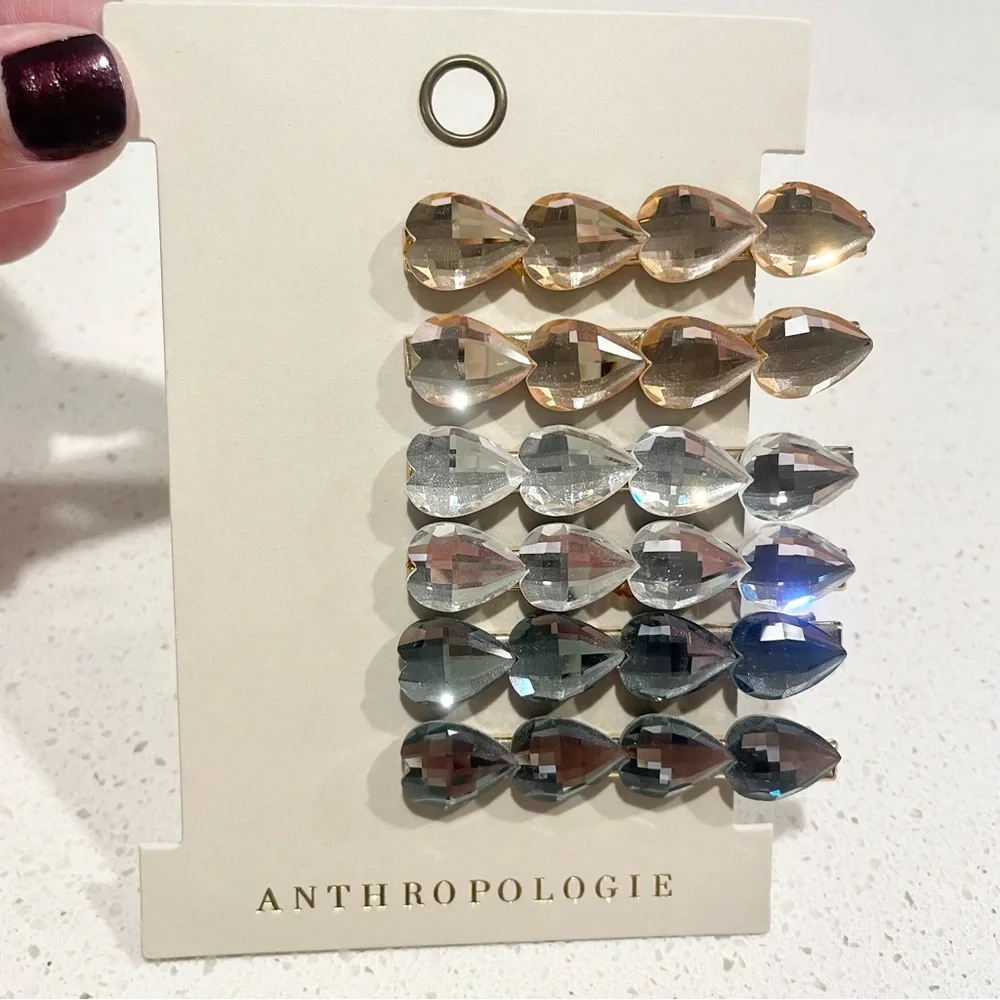 Anthropologie Teardrop Hearts Faceted Hair Clips